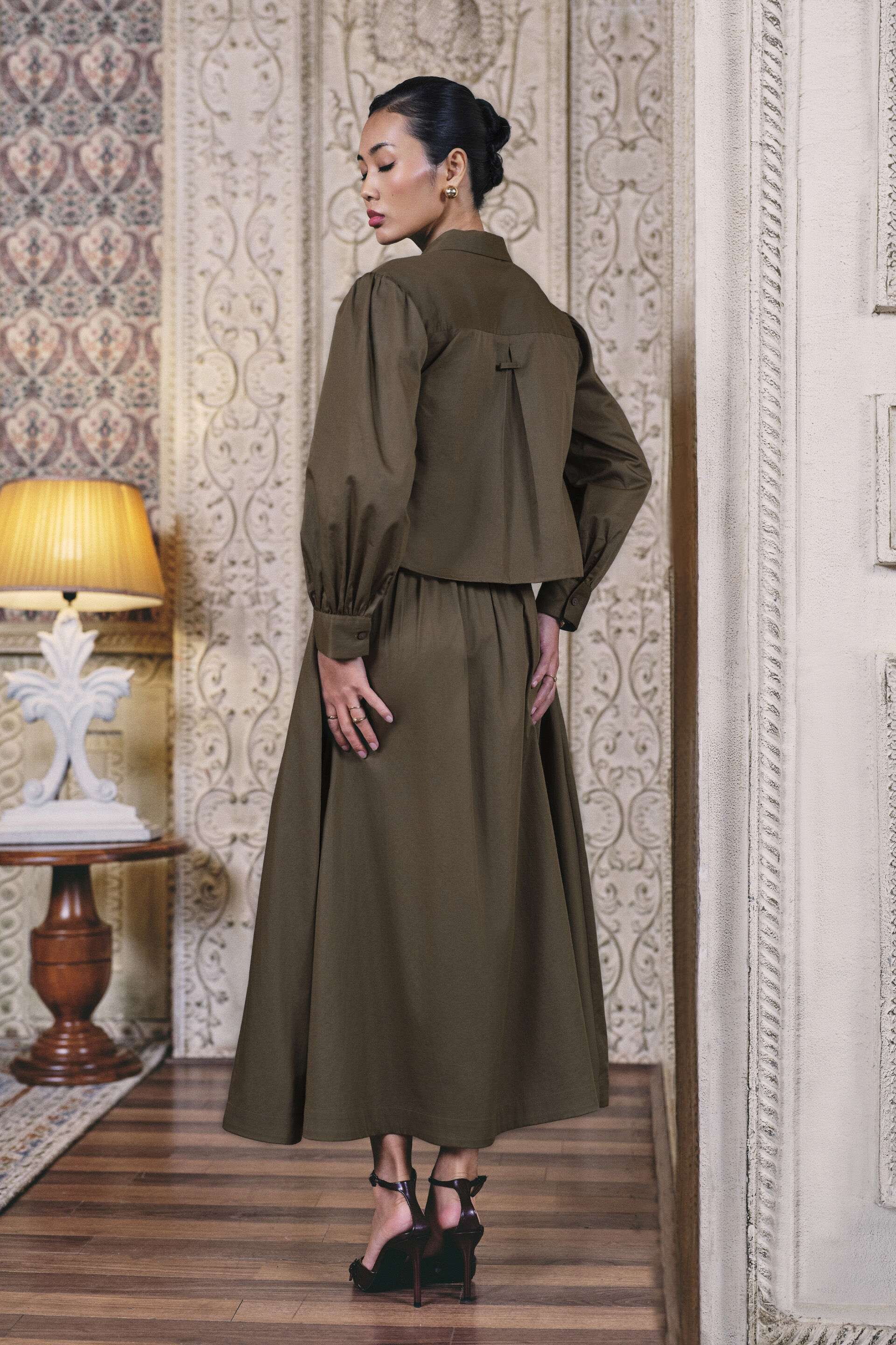 Peasant Sleeves Cotton Co-ord in Olive, Olive, image 6
